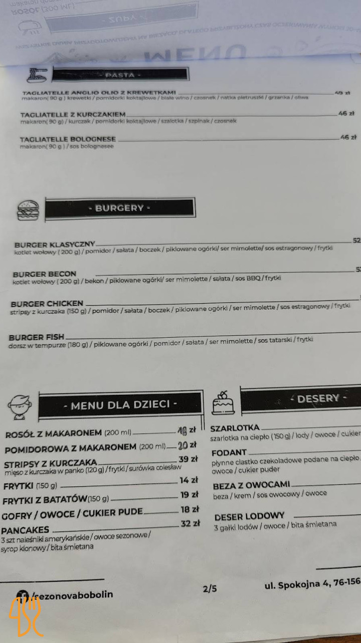 Sezonova Restaurant Cocktail Bar Menu