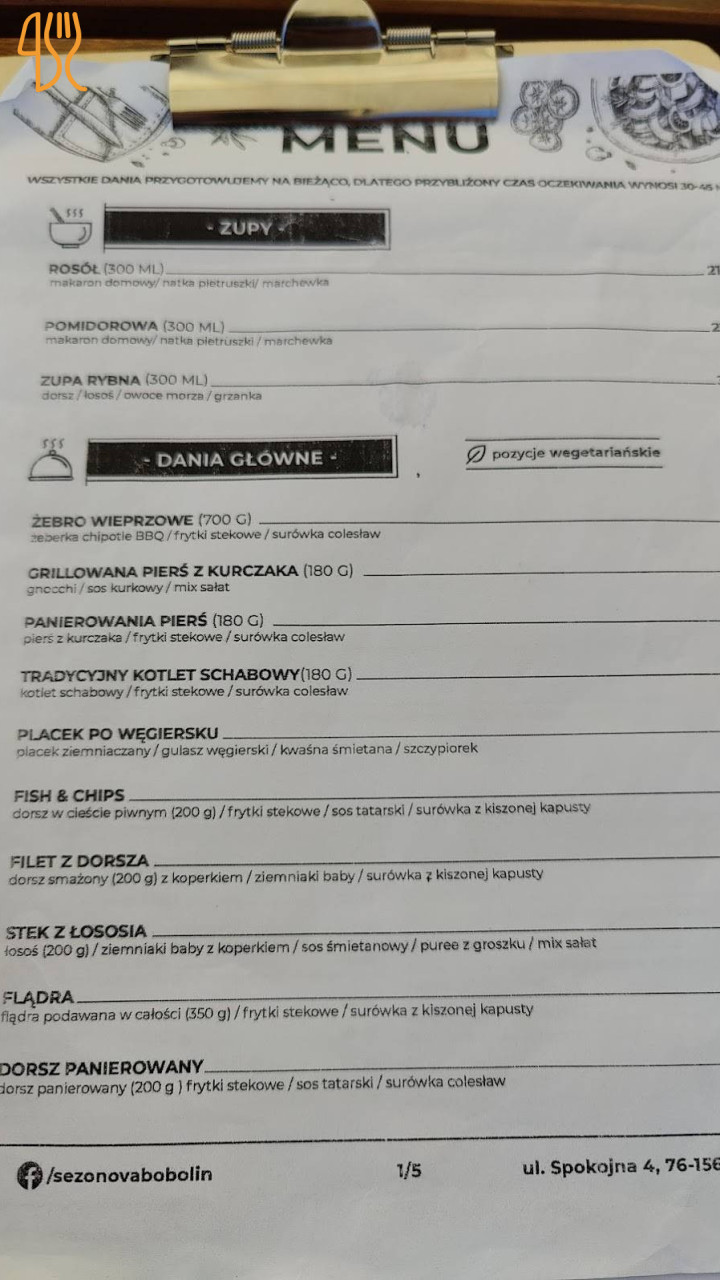 Sezonova Restaurant Cocktail Bar Menu