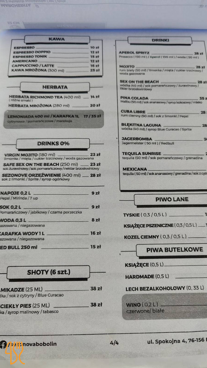 Sezonova Restaurant Cocktail Bar Menu