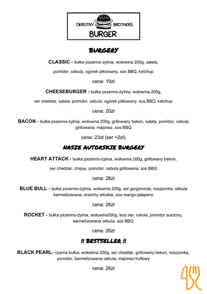 Okrutny Burger Brothers Menu