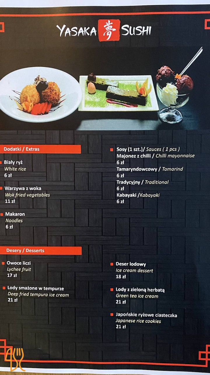 Yasaka Sushi Brodnica Menu