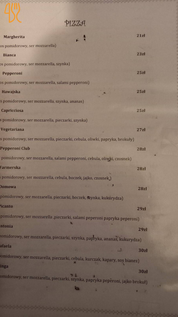 Pizzeria Menu
