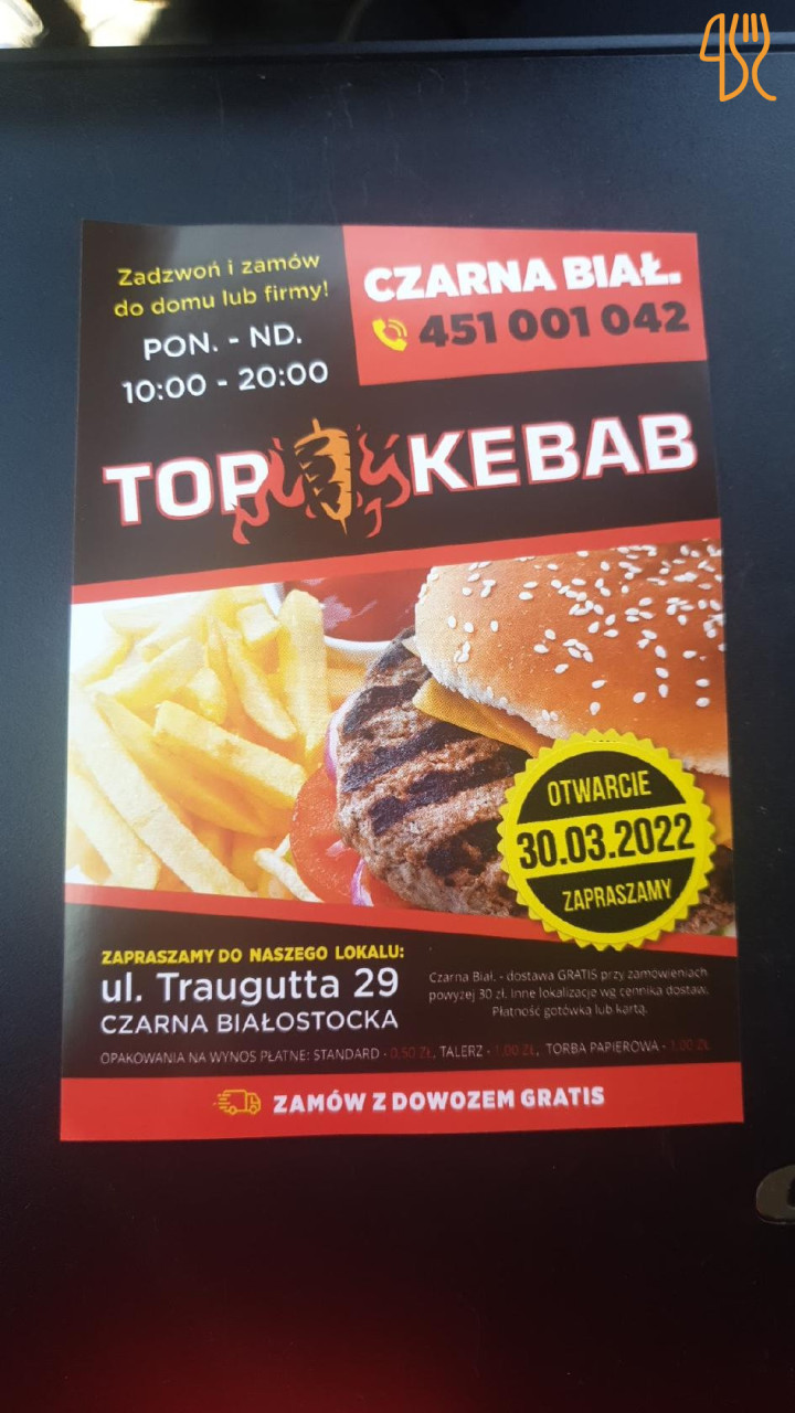 Top Kebab. Menu