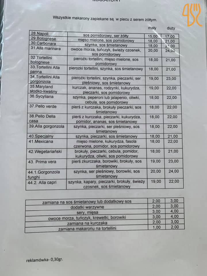 Pizza Pick Menu
