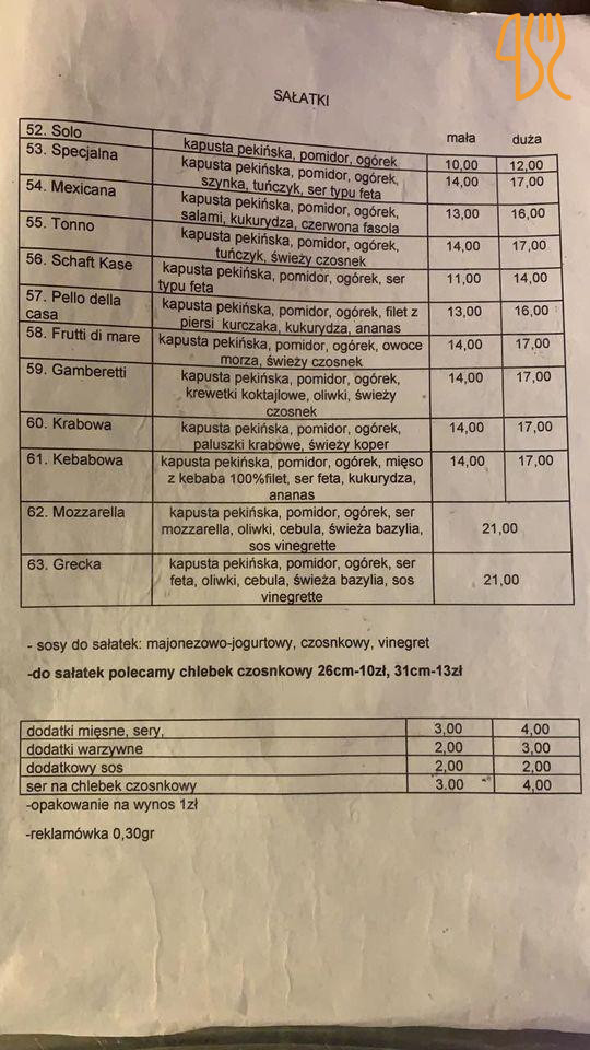 Pizza Pick Menu