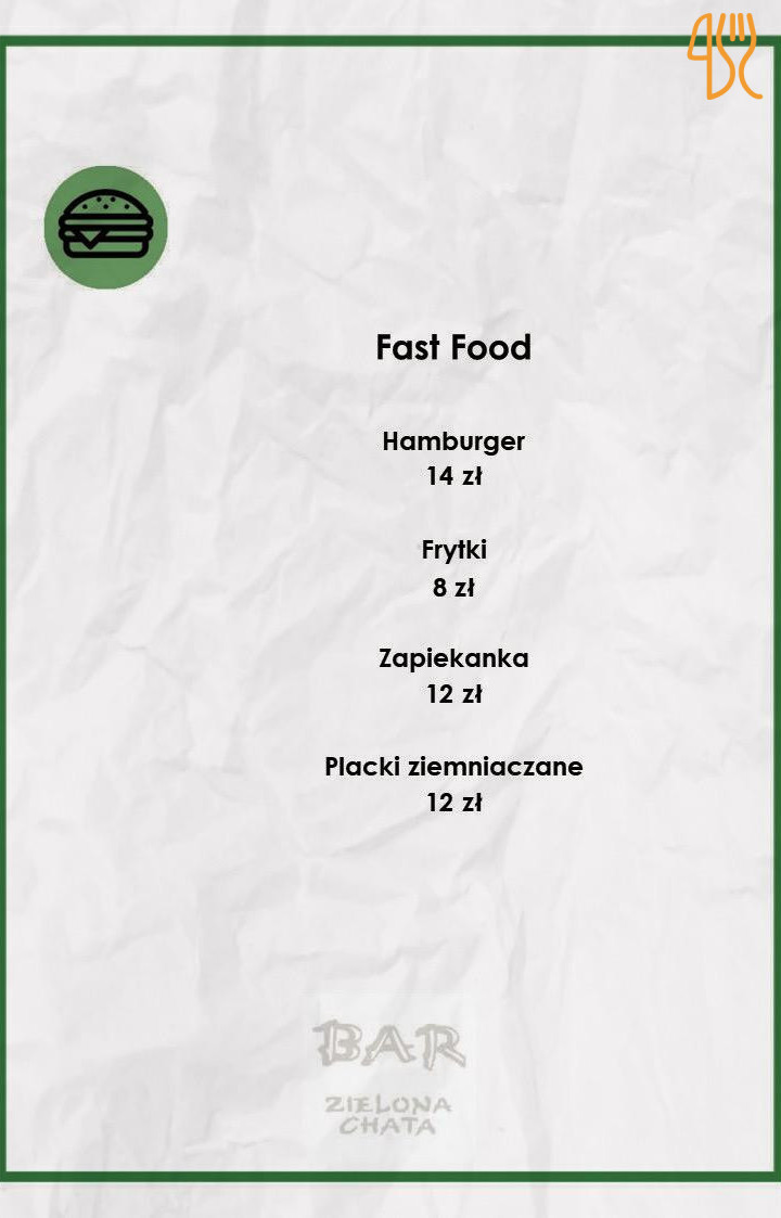 Zielona Chata Menu