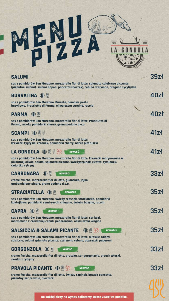 La Gondola Menu