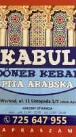 Kabul Kebab menu