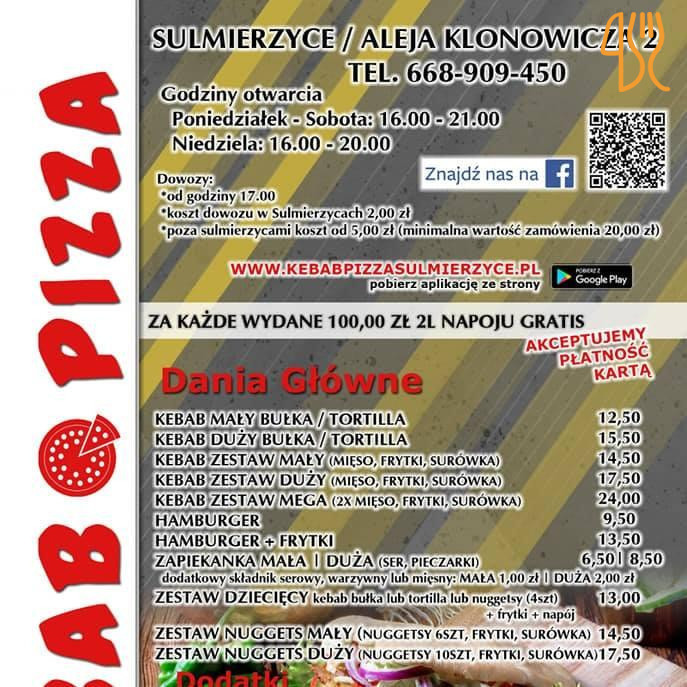 Kebab Pizza Menu