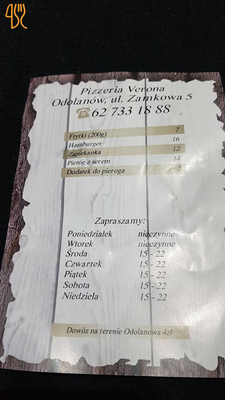 Pizzeria Verona Menu