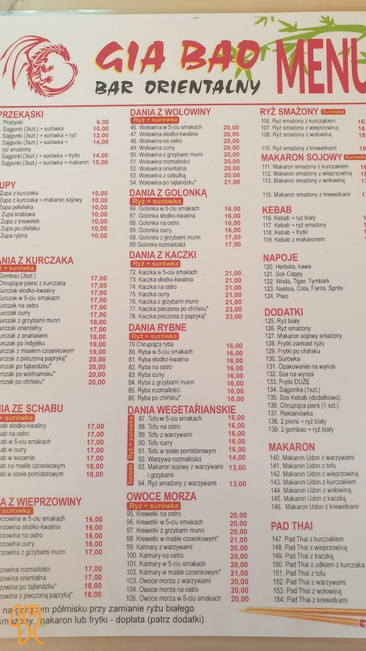 Gia Bao Orientalny Menu