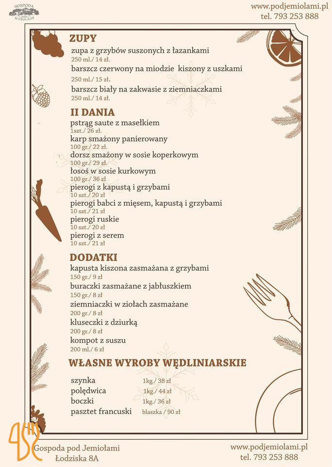 Gospoda Pod Jemiołami Menu