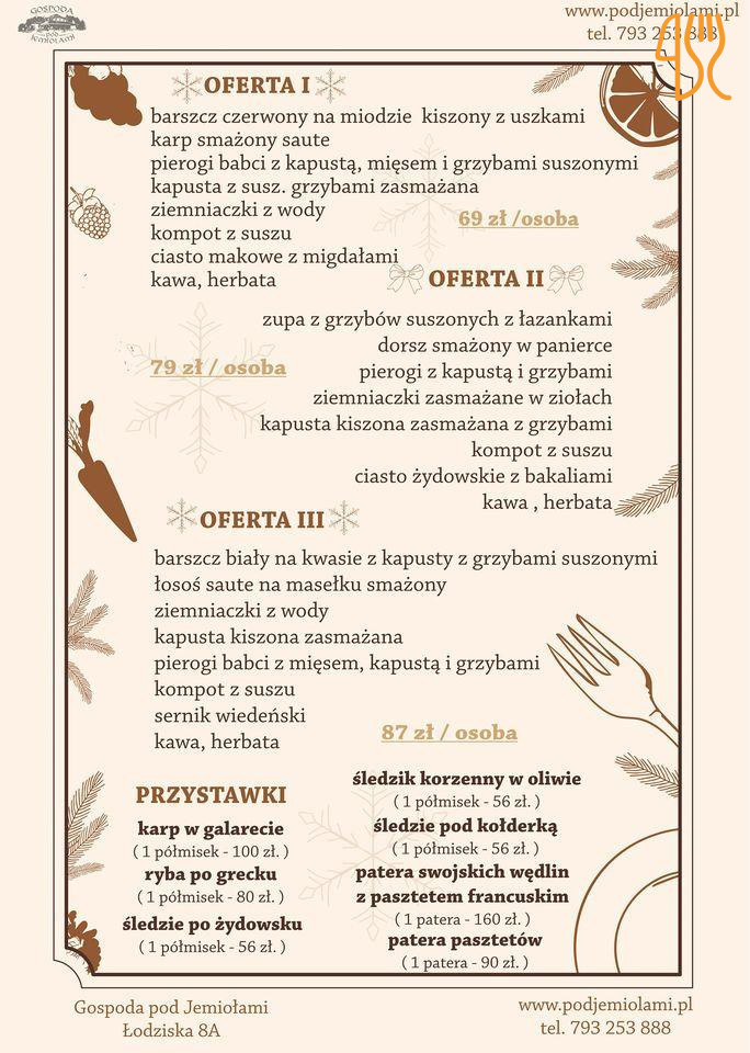 Gospoda Pod Jemiołami Menu