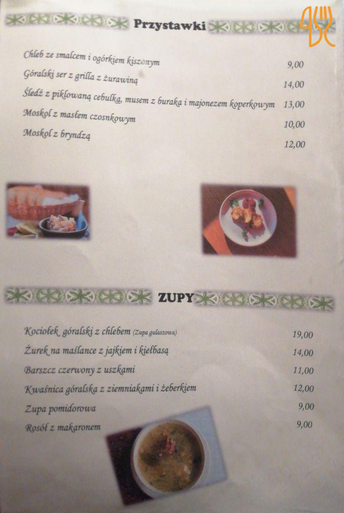 Karczma Giewont Menu